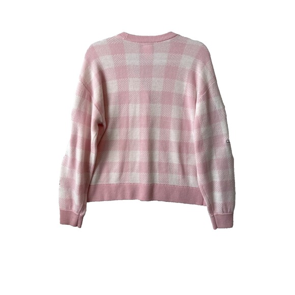 Hot Topic Barbie Pink Gingham Patch Cardigan M Preppy Retro Academia Nostalgia - Picture 2 of 8